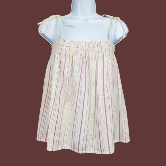 Loft Womens Sleeveless Ivory Multicolor Striped Shoulder Tie Top Size S NWT - Picture 1 of 5